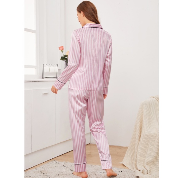 Satin Pink Stripes 2 Piece Pajamas Set - Picture 3 of 6
